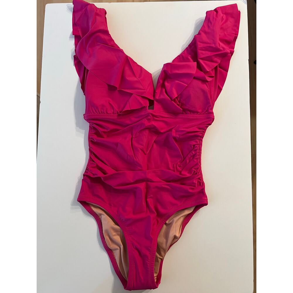 J. Crew Ruched Ruffle One-Piece Swimsuit - Picture 2 of 6